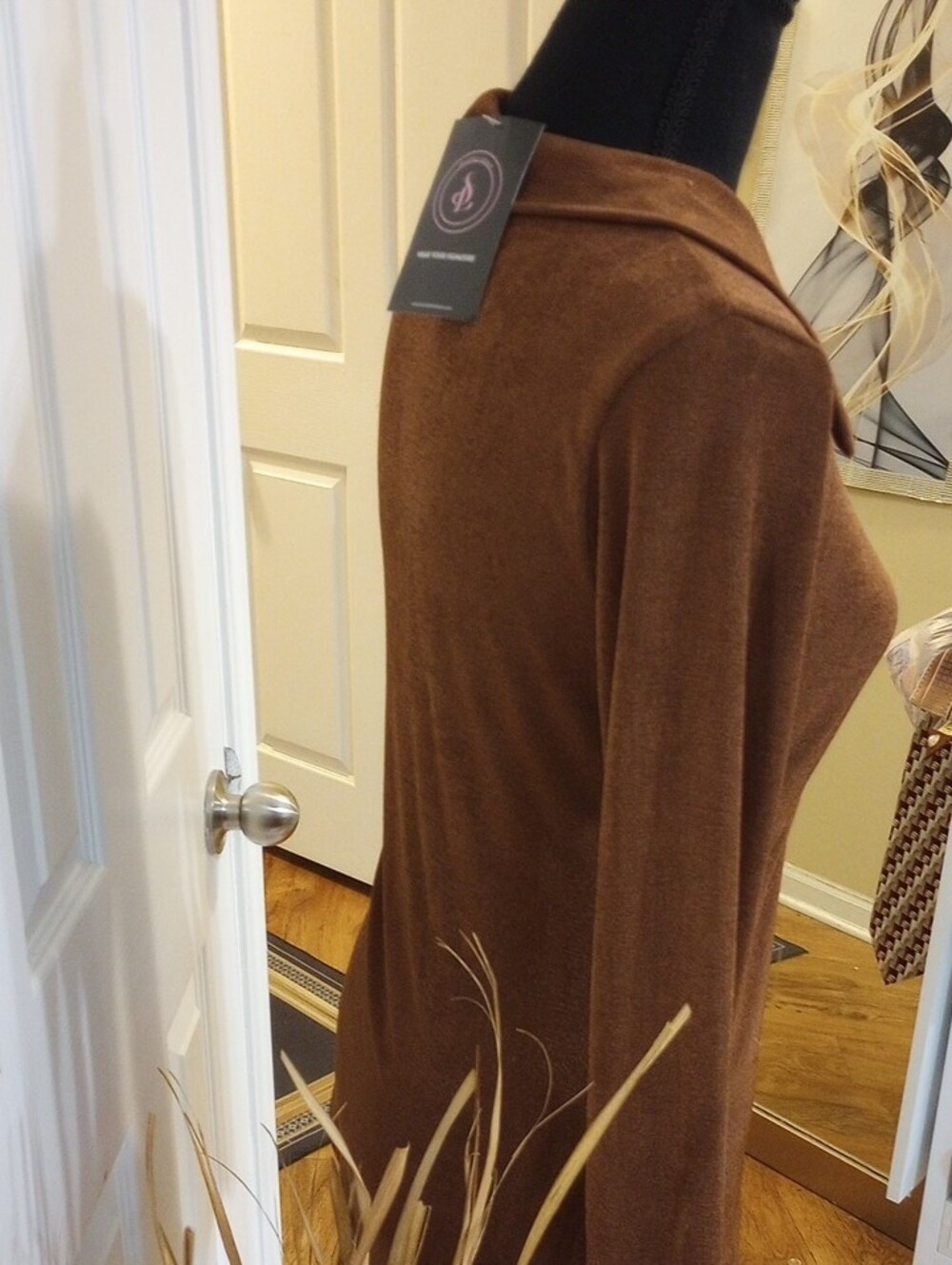 Long-Sleeve Ruched Button Front Dress in Rust - Picture 7 of 7